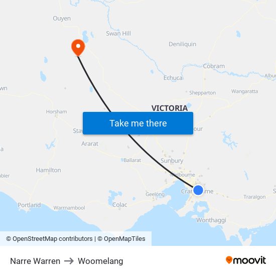 Narre Warren to Woomelang map