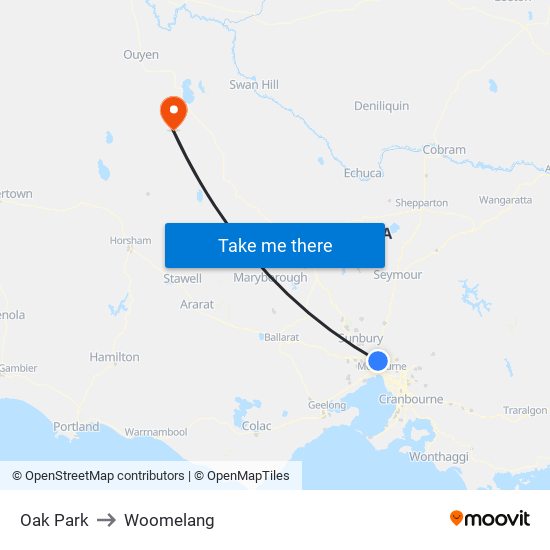 Oak Park to Woomelang map