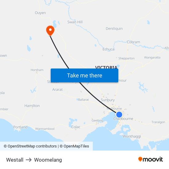 Westall to Woomelang map