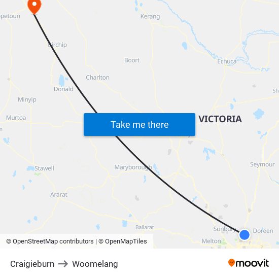 Craigieburn to Woomelang map