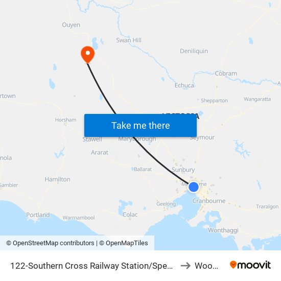 122-Southern Cross Railway Station/Spencer St (Melbourne City) to Woomelang map