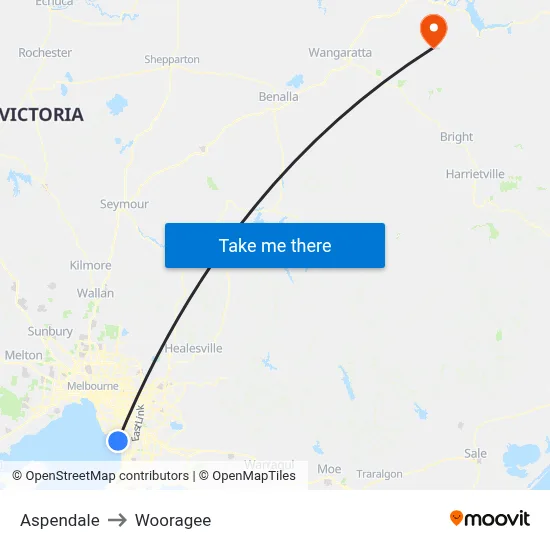 Aspendale to Wooragee map