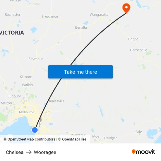 Chelsea to Wooragee map