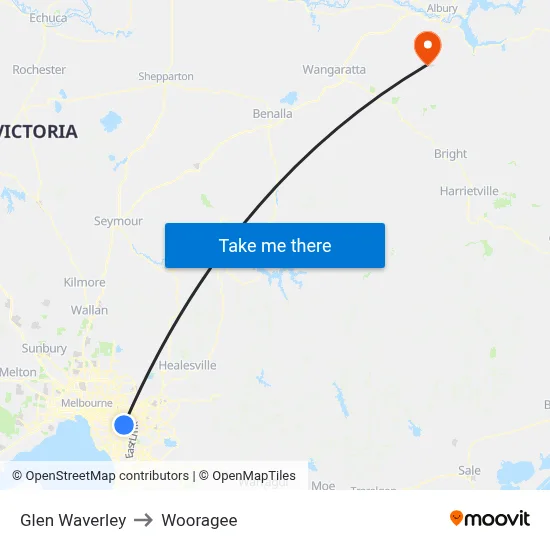 Glen Waverley to Wooragee map