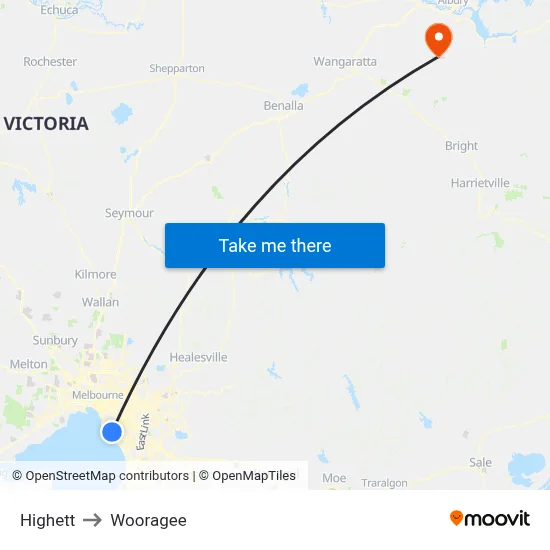 Highett to Wooragee map