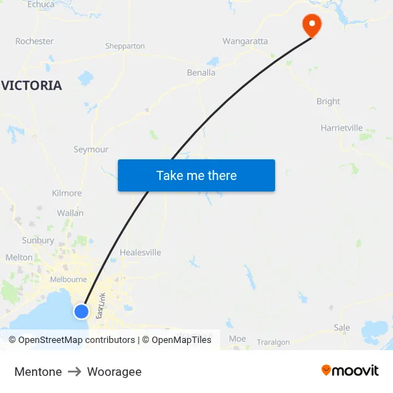 Mentone to Wooragee map