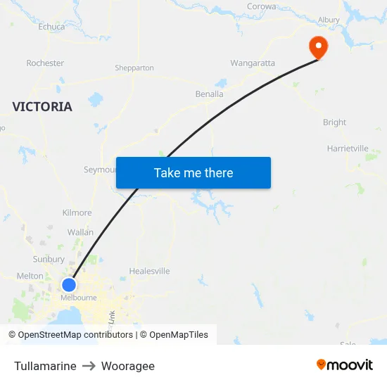 Tullamarine to Wooragee map