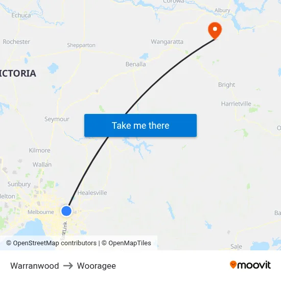 Warranwood to Wooragee map