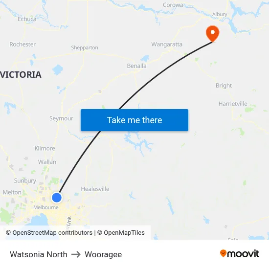 Watsonia North to Wooragee map