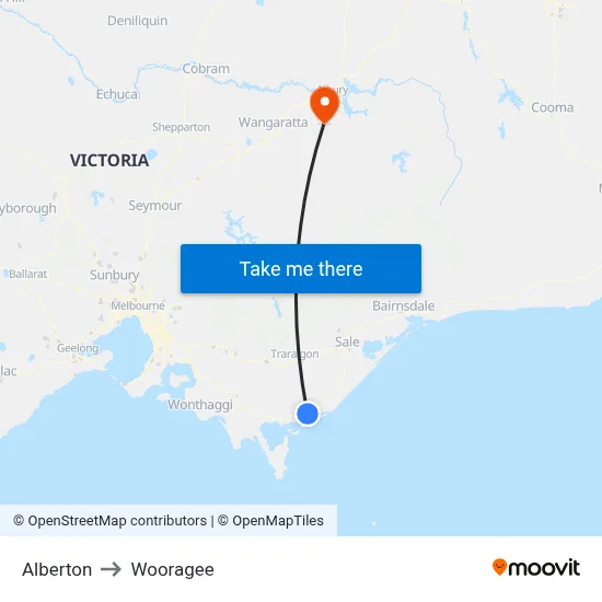 Alberton to Wooragee map