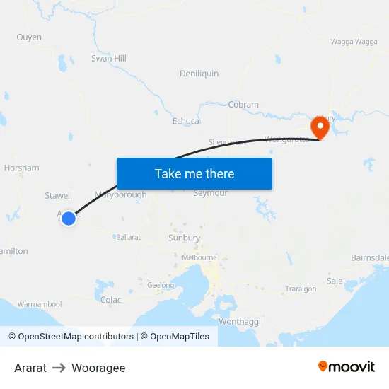Ararat to Wooragee map