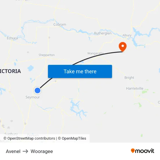 Avenel to Wooragee map