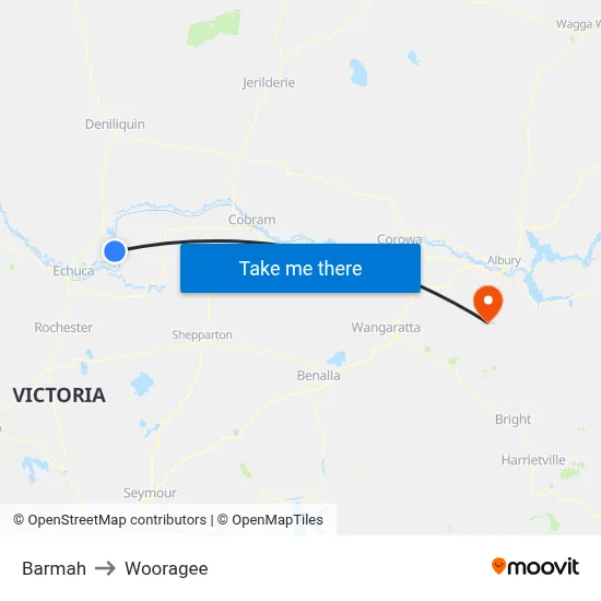 Barmah to Wooragee map