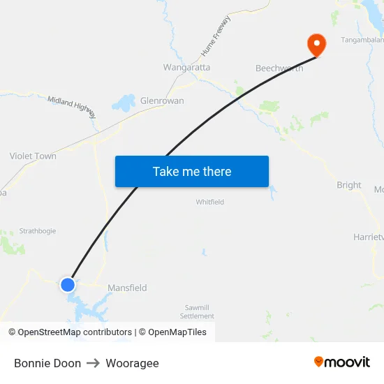 Bonnie Doon to Wooragee map