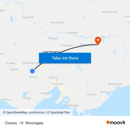 Clunes to Wooragee map