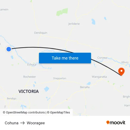 Cohuna to Wooragee map