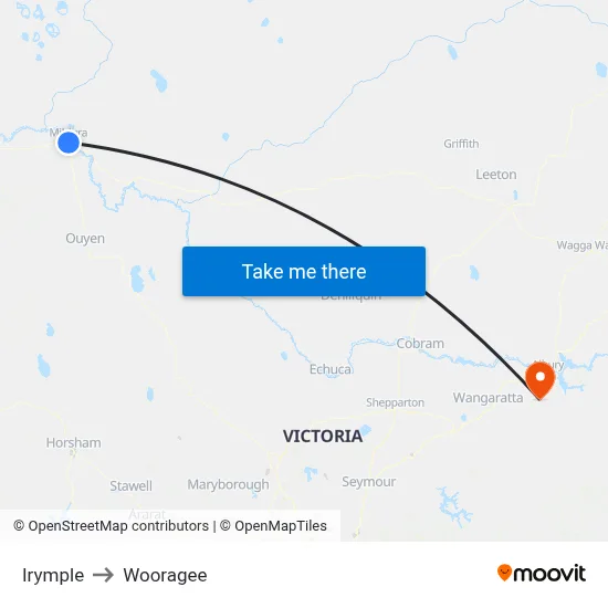 Irymple to Wooragee map
