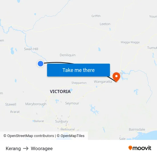 Kerang to Wooragee map