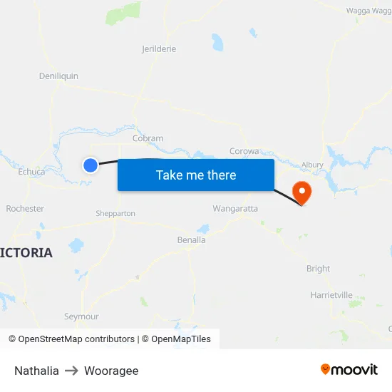 Nathalia to Wooragee map