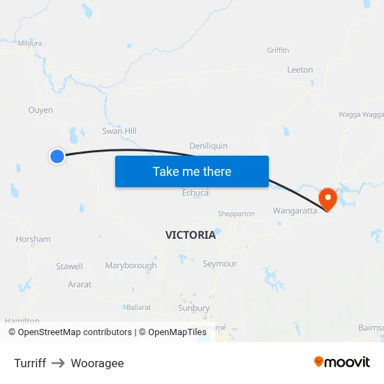 Turriff to Wooragee map