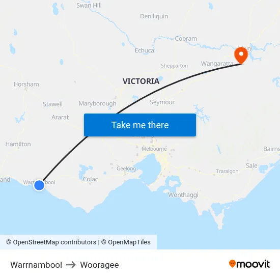 Warrnambool to Wooragee map