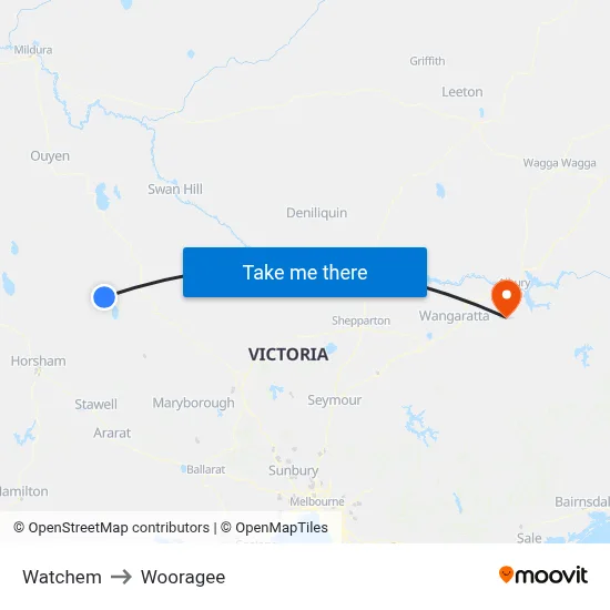 Watchem to Wooragee map