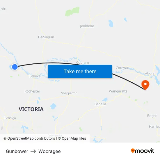 Gunbower to Wooragee map