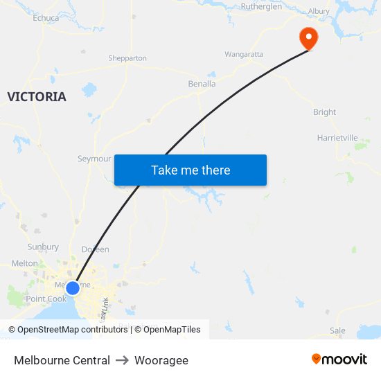 Melbourne Central to Wooragee map