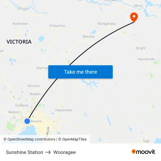 Sunshine Station to Wooragee map