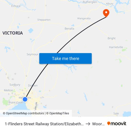 1-Flinders Street Railway Station/Elizabeth St (Melbourne City) to Wooragee map