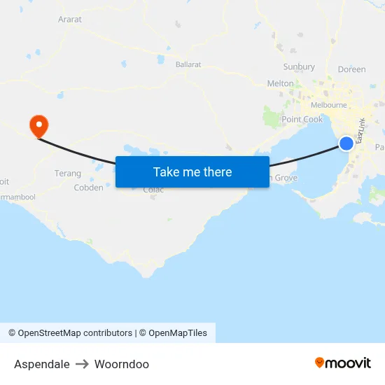 Aspendale to Woorndoo map