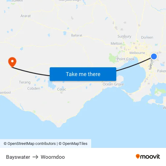 Bayswater to Woorndoo map