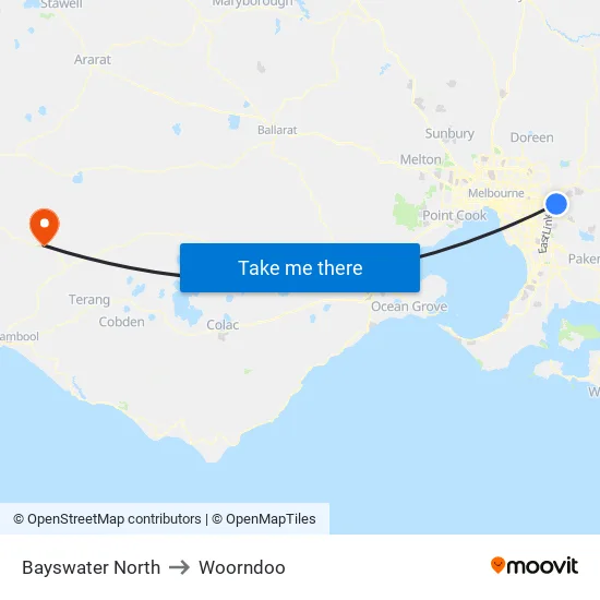 Bayswater North to Woorndoo map