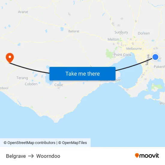 Belgrave to Woorndoo map