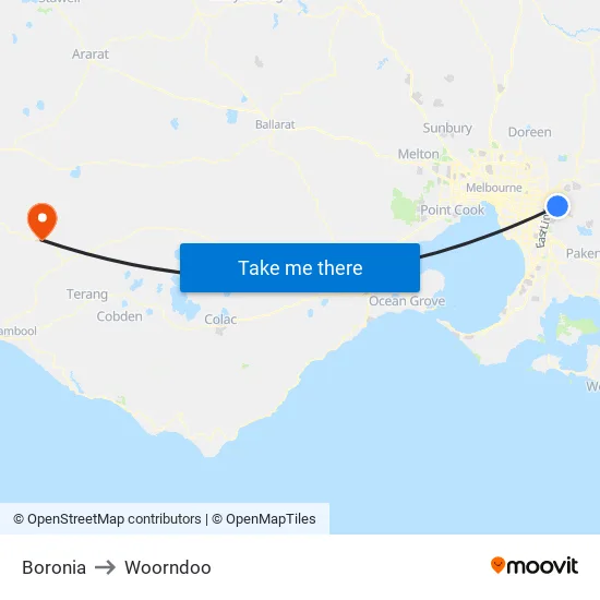 Boronia to Woorndoo map