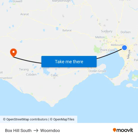 Box Hill South to Woorndoo map