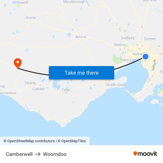 Camberwell to Woorndoo map