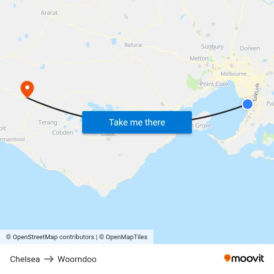 Chelsea to Woorndoo map