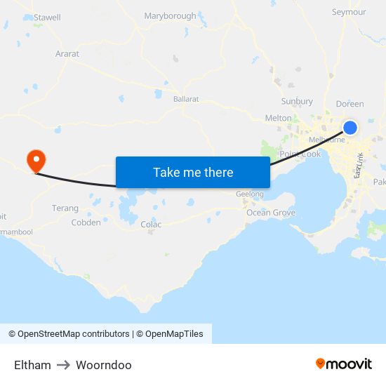 Eltham to Woorndoo map