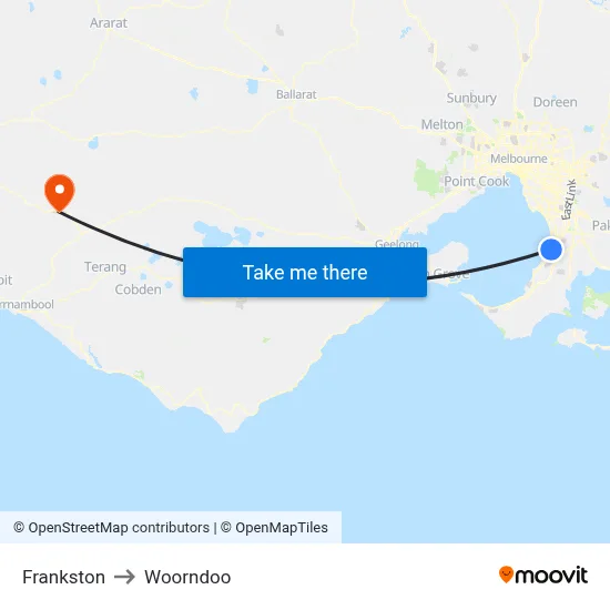 Frankston to Woorndoo map