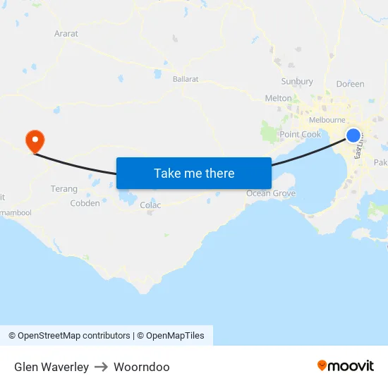 Glen Waverley to Woorndoo map