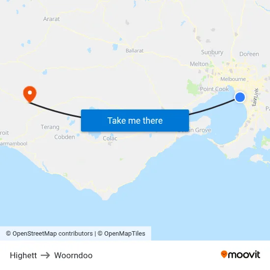Highett to Woorndoo map