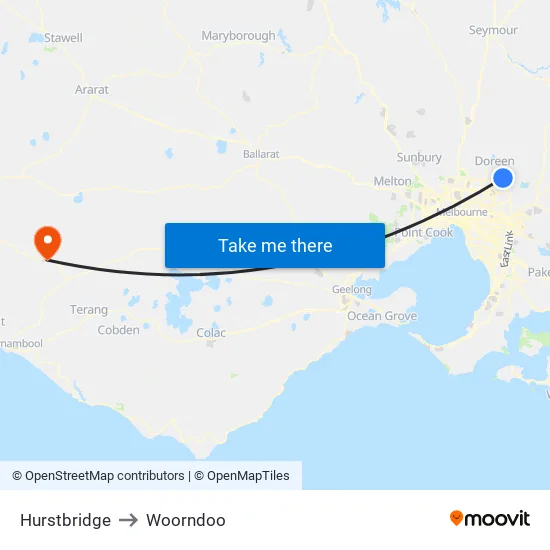 Hurstbridge to Woorndoo map