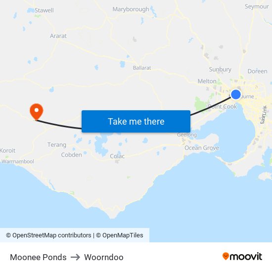 Moonee Ponds to Woorndoo map