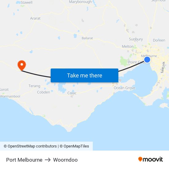 Port Melbourne to Woorndoo map