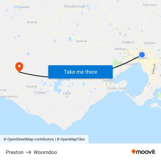 Preston to Woorndoo map