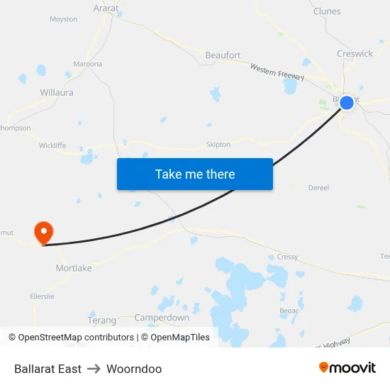 Ballarat East to Woorndoo map