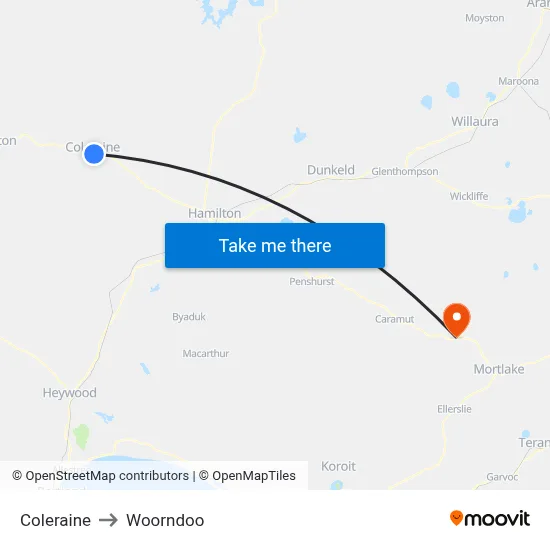 Coleraine to Woorndoo map