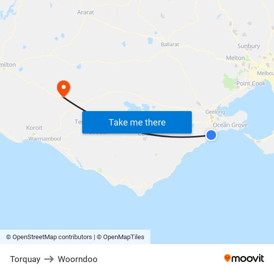 Torquay to Woorndoo map