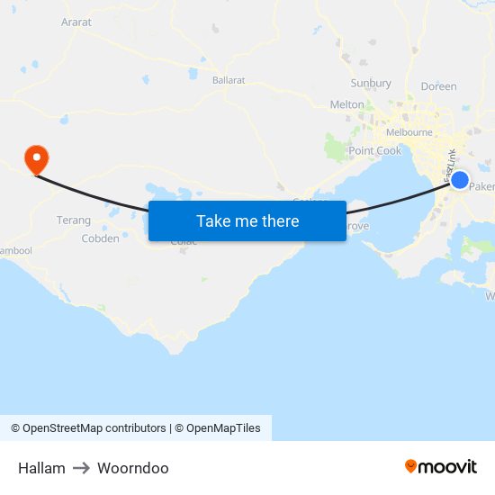 Hallam to Woorndoo map